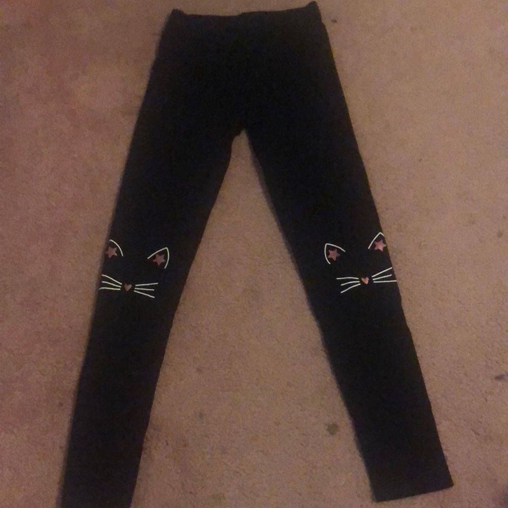 Girls Black Legging With Cats Faves on The Knees 👖🐈‍⬛